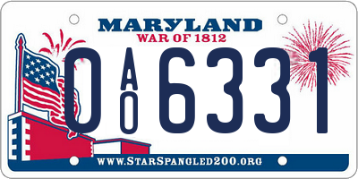 MD license plate 0AO6331