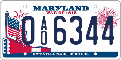 MD license plate 0AO6344
