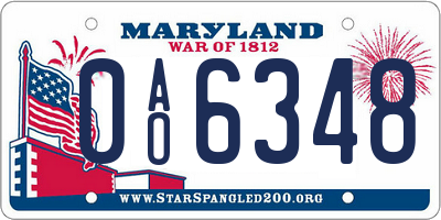 MD license plate 0AO6348