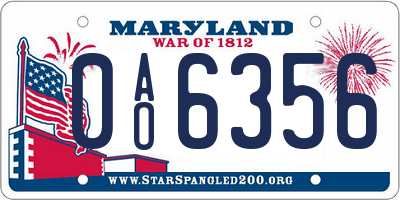 MD license plate 0AO6356