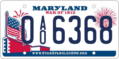 MD license plate 0AO6368