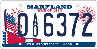 MD license plate 0AO6372