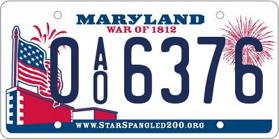 MD license plate 0AO6376