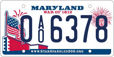 MD license plate 0AO6378