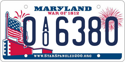 MD license plate 0AO6380