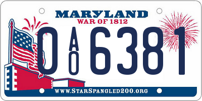 MD license plate 0AO6381