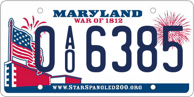 MD license plate 0AO6385