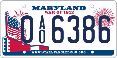 MD license plate 0AO6386