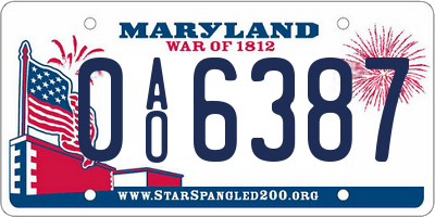 MD license plate 0AO6387