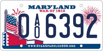 MD license plate 0AO6392