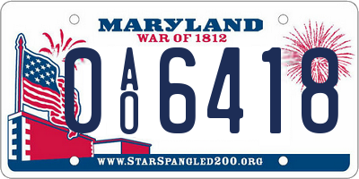MD license plate 0AO6418