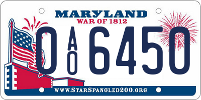 MD license plate 0AO6450