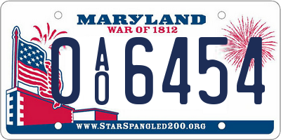 MD license plate 0AO6454