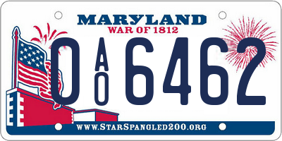 MD license plate 0AO6462