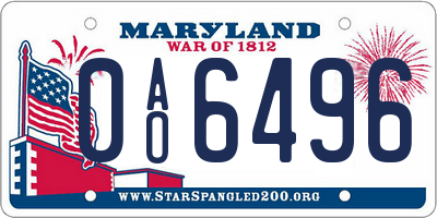 MD license plate 0AO6496
