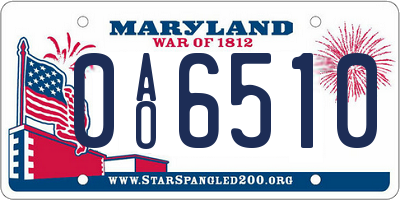 MD license plate 0AO6510