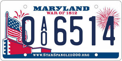 MD license plate 0AO6514