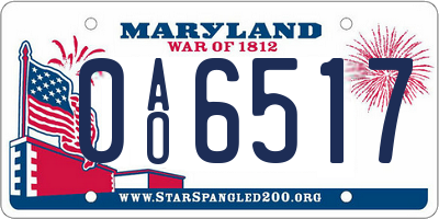 MD license plate 0AO6517