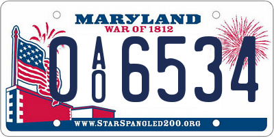 MD license plate 0AO6534