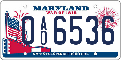 MD license plate 0AO6536