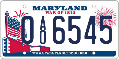 MD license plate 0AO6545