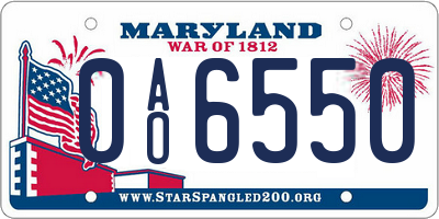 MD license plate 0AO6550