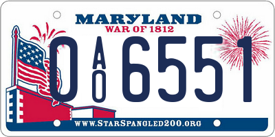 MD license plate 0AO6551