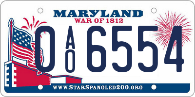 MD license plate 0AO6554