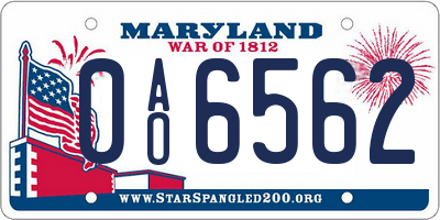 MD license plate 0AO6562