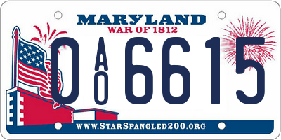 MD license plate 0AO6615