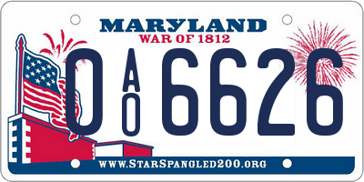 MD license plate 0AO6626