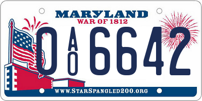 MD license plate 0AO6642