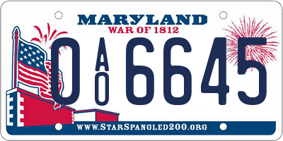 MD license plate 0AO6645
