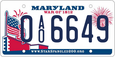 MD license plate 0AO6649