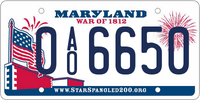 MD license plate 0AO6650