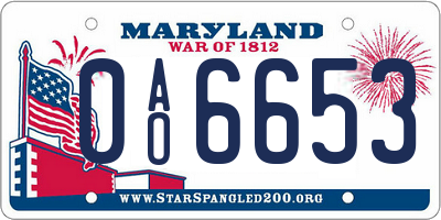 MD license plate 0AO6653