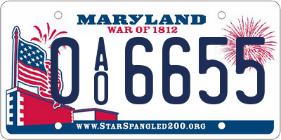 MD license plate 0AO6655