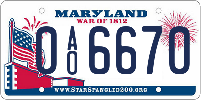 MD license plate 0AO6670