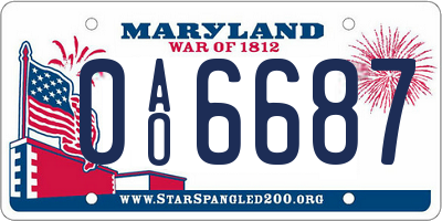MD license plate 0AO6687