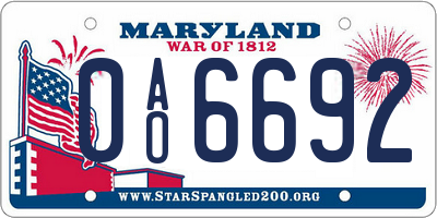 MD license plate 0AO6692
