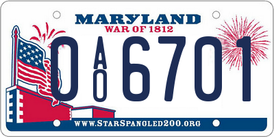 MD license plate 0AO6701