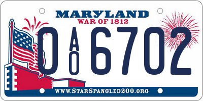 MD license plate 0AO6702