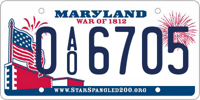 MD license plate 0AO6705