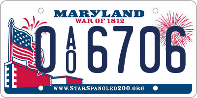 MD license plate 0AO6706