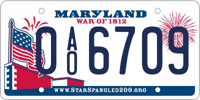 MD license plate 0AO6709
