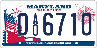 MD license plate 0AO6710