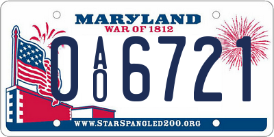 MD license plate 0AO6721