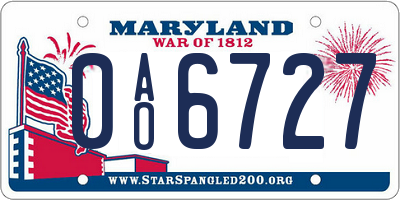 MD license plate 0AO6727
