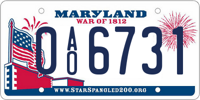 MD license plate 0AO6731