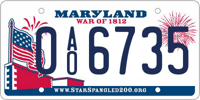 MD license plate 0AO6735